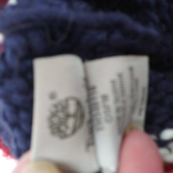 Timberland Unisex Beanie Wool Blend Maroon Blue White With Pom One Size GUC - Picture 2 of 3